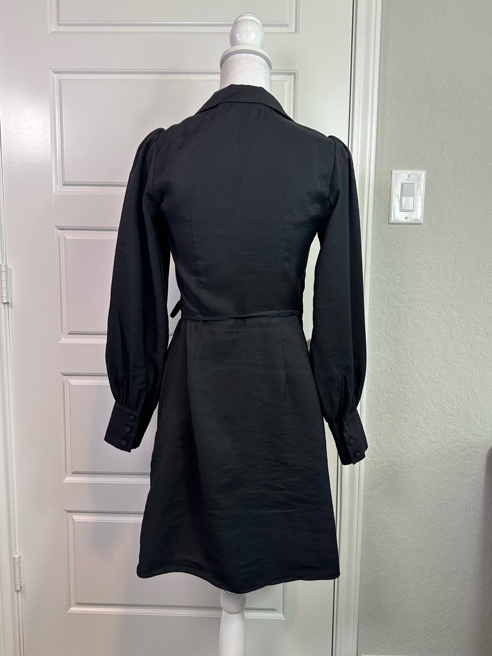 & Other Stories Paris Atelier Black Puff Sleeve Side Tie Wrap Dress Size 34 - Picture 5 of 14